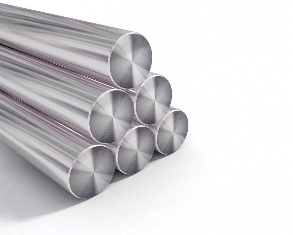 Collection of stainless steel round bars in various sizes.