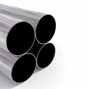 Assortment of stainless steel tubing in a warehouse.